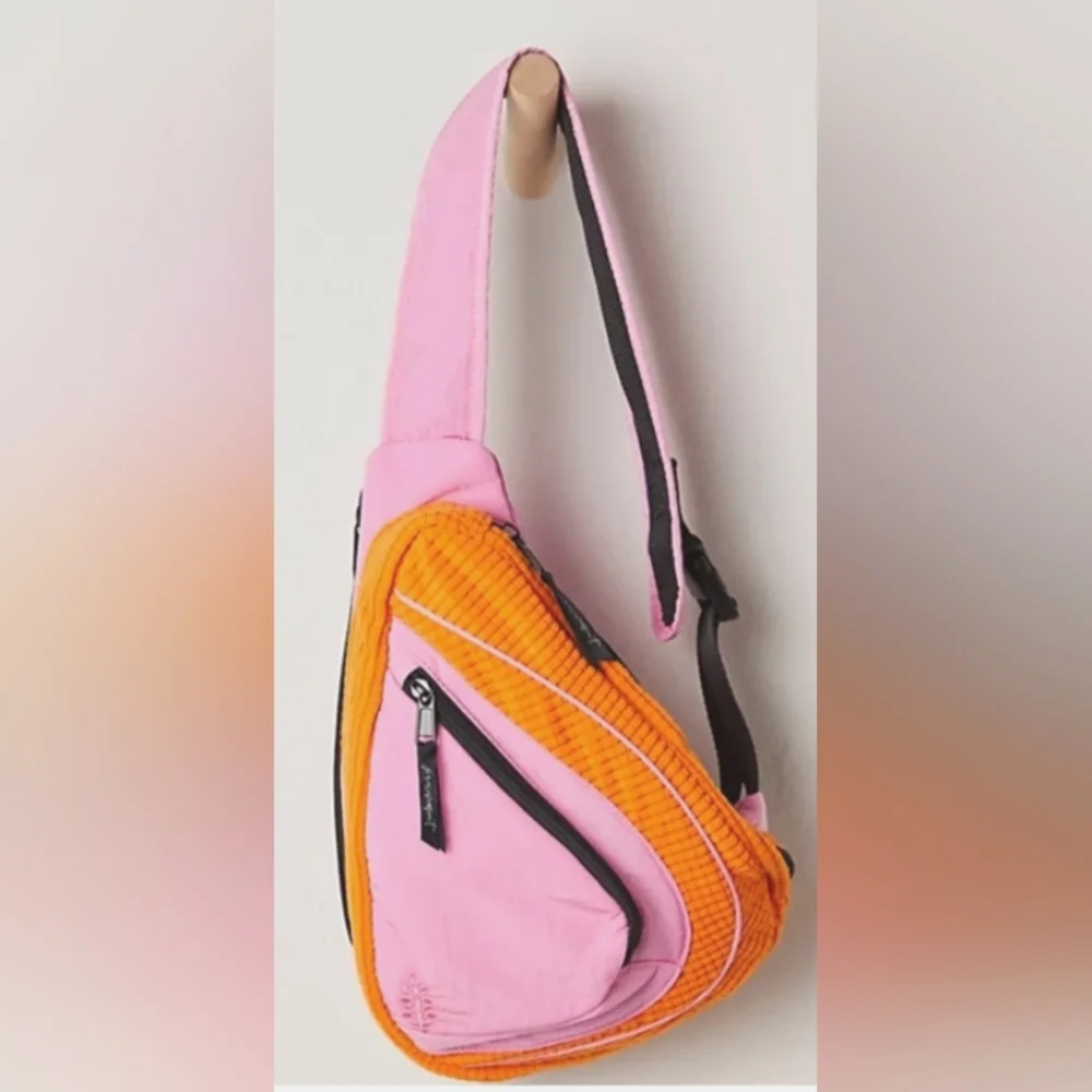 Nwt Free People Movement Cold Shoulder Sling Bag Orange & Pink Crossbody