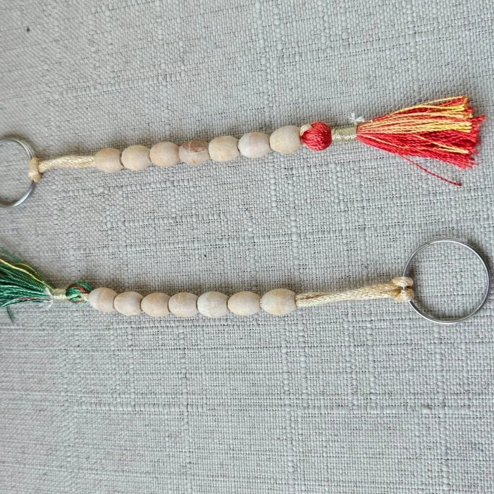 Lot of Keychains Handmade Keys Holder Real Wood Beads Key Chains X 2