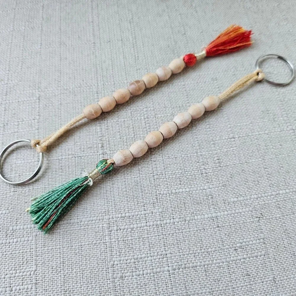 Lot of Keychains Handmade Keys Holder Real Wood Beads Key Chains X 2