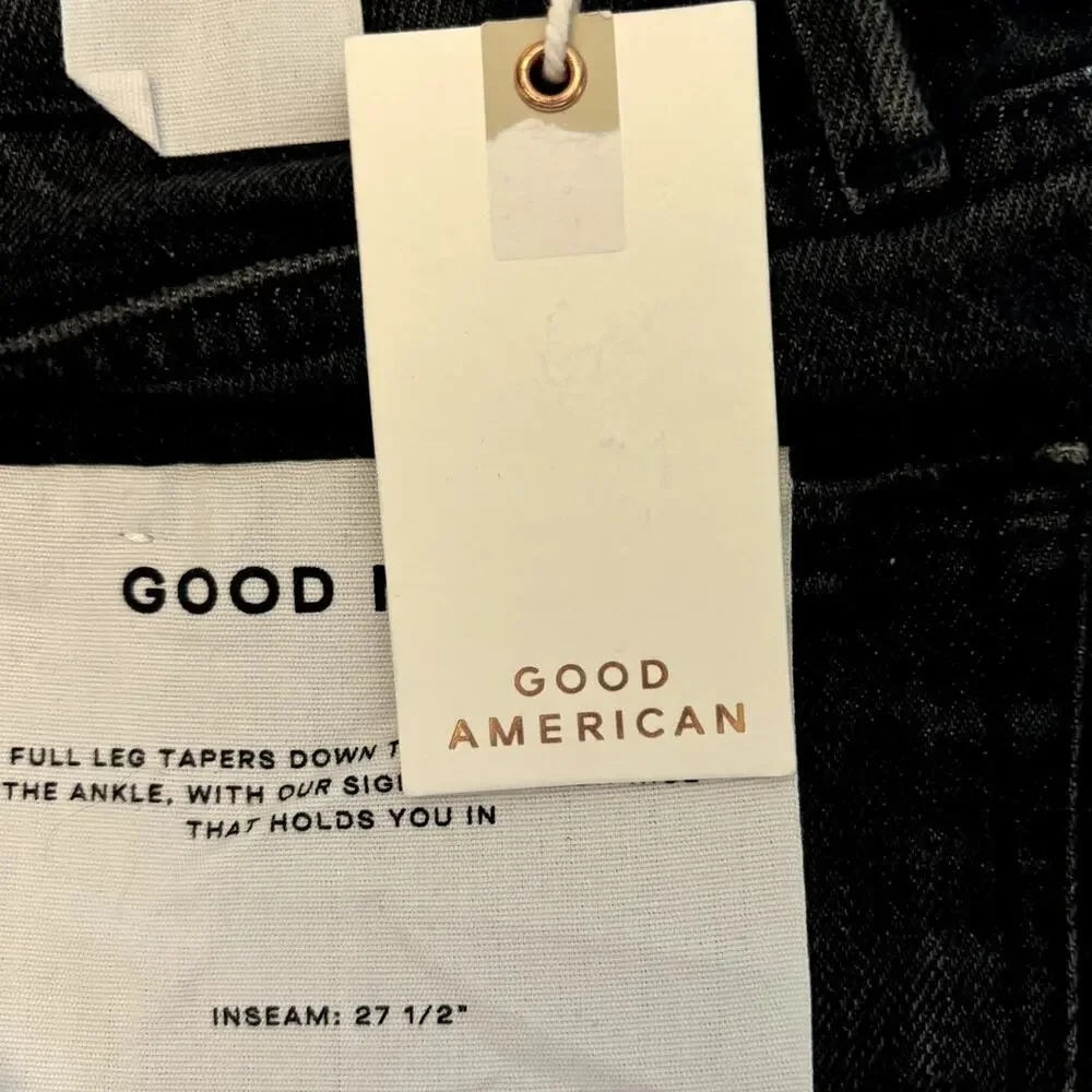 NWT Good American Good Mom Tapered Leg Jeans Women's Size 6 / 28 Black Distress