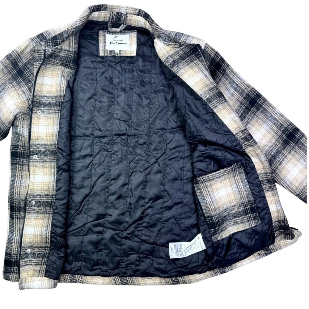 Ben Sherman Mens Plaid Button Front Lined Jacket Soft Cozy Mens Small