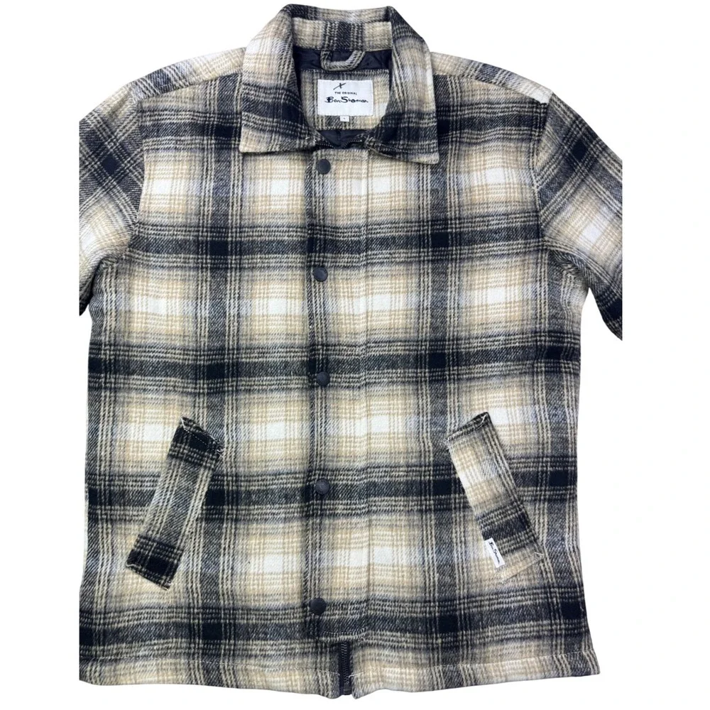 Ben Sherman Mens Plaid Button Front Lined Jacket Soft Cozy Mens Small