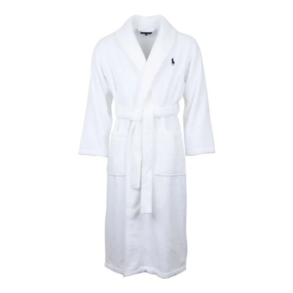 NWT MEN'S POLO RALPH LAUREN BIG‎ PONY VELOUR PLUSH BATH ROBE WHITE GRAY