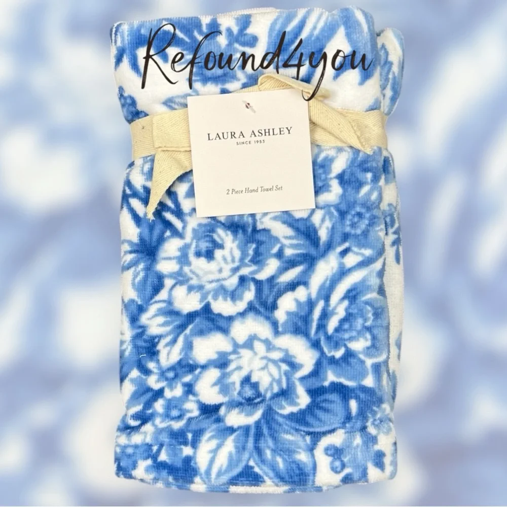 Laura Ashley - ‘Blue Floral’ Hand Towels (2). NWT