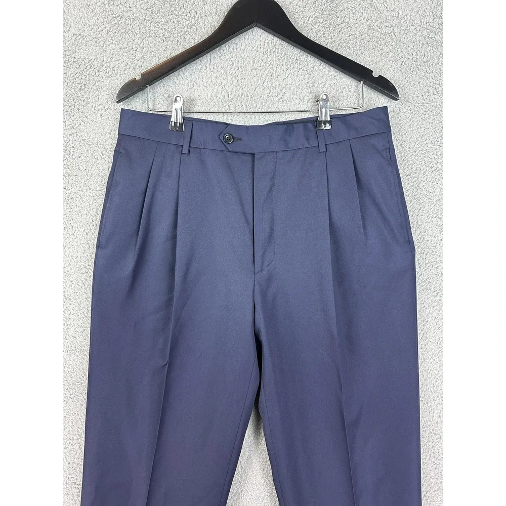 Jos. A. Bank Dress Pants Mens 34R Navy Blue Pleated Slacks Made in Italy Office