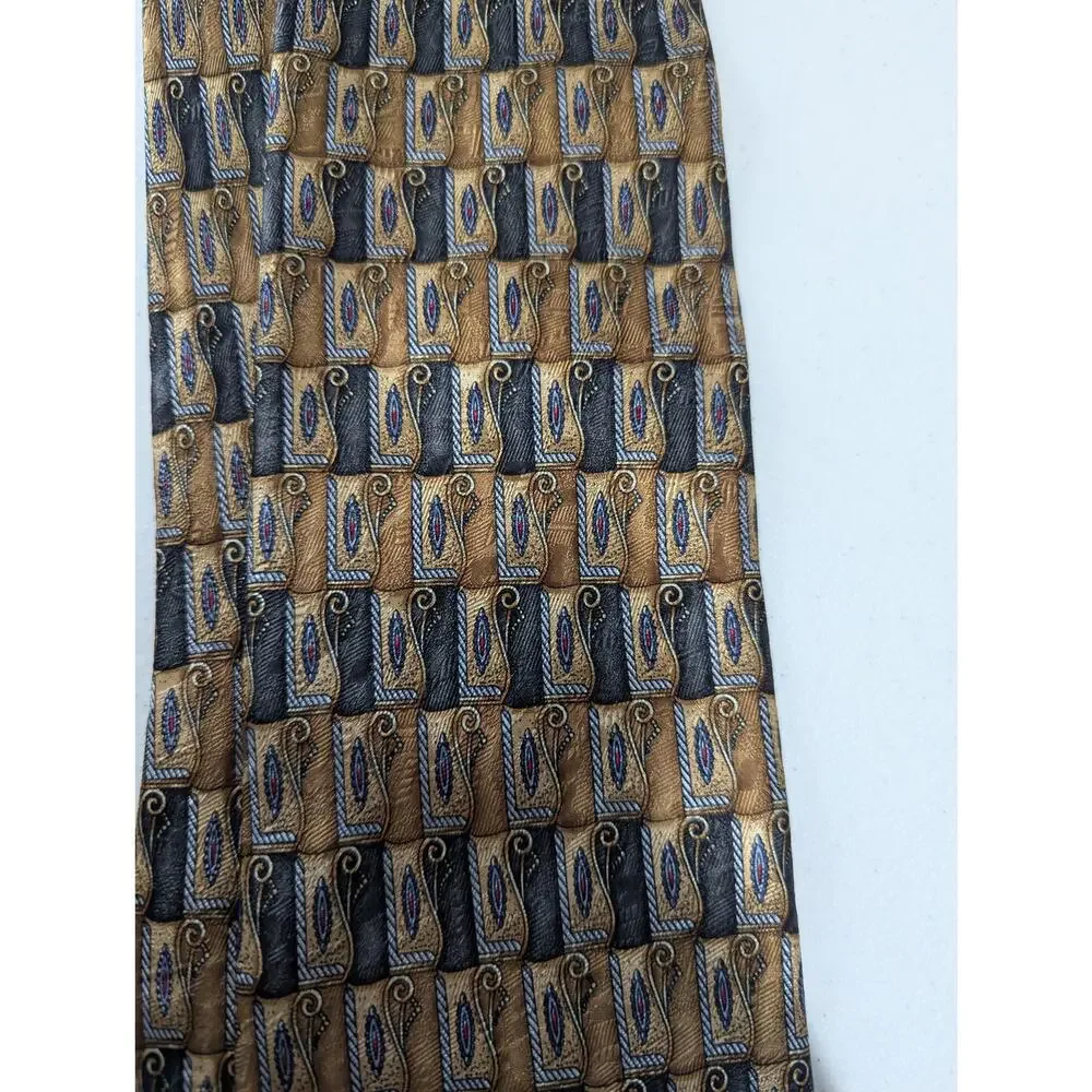 Vintage Park Avenue by Mayers Silk Necktie Brown Gold Geometric Pattern