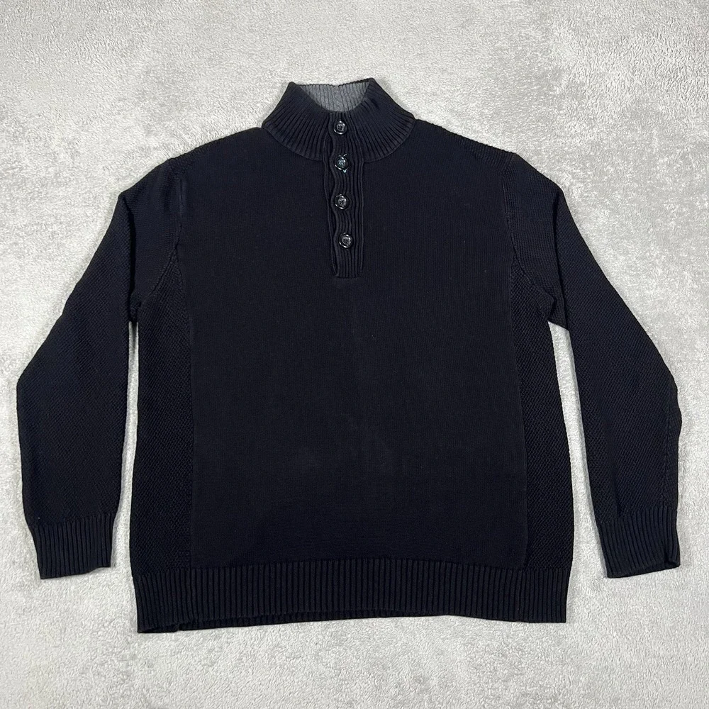 Carbon 2 Cobalt Knit Sweater Mens Extra Large 1/4 Button Black Stretch