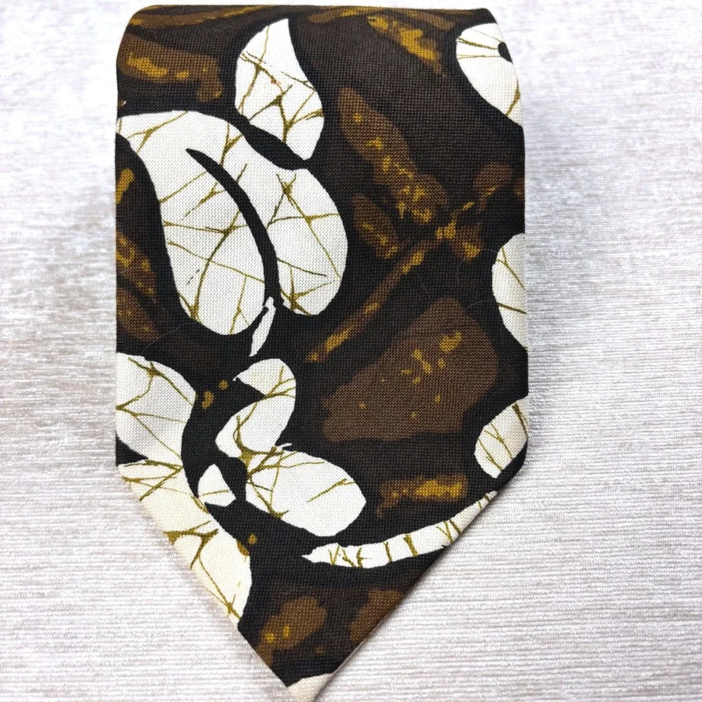 Vintage 70s Kanaka Hawaiian Style Barkcloth Brown Floral Tie 58