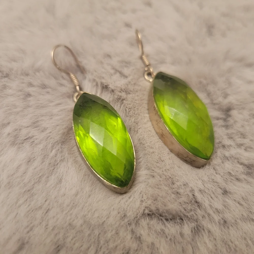 Large Marquise Light Green Gemstone Earrings