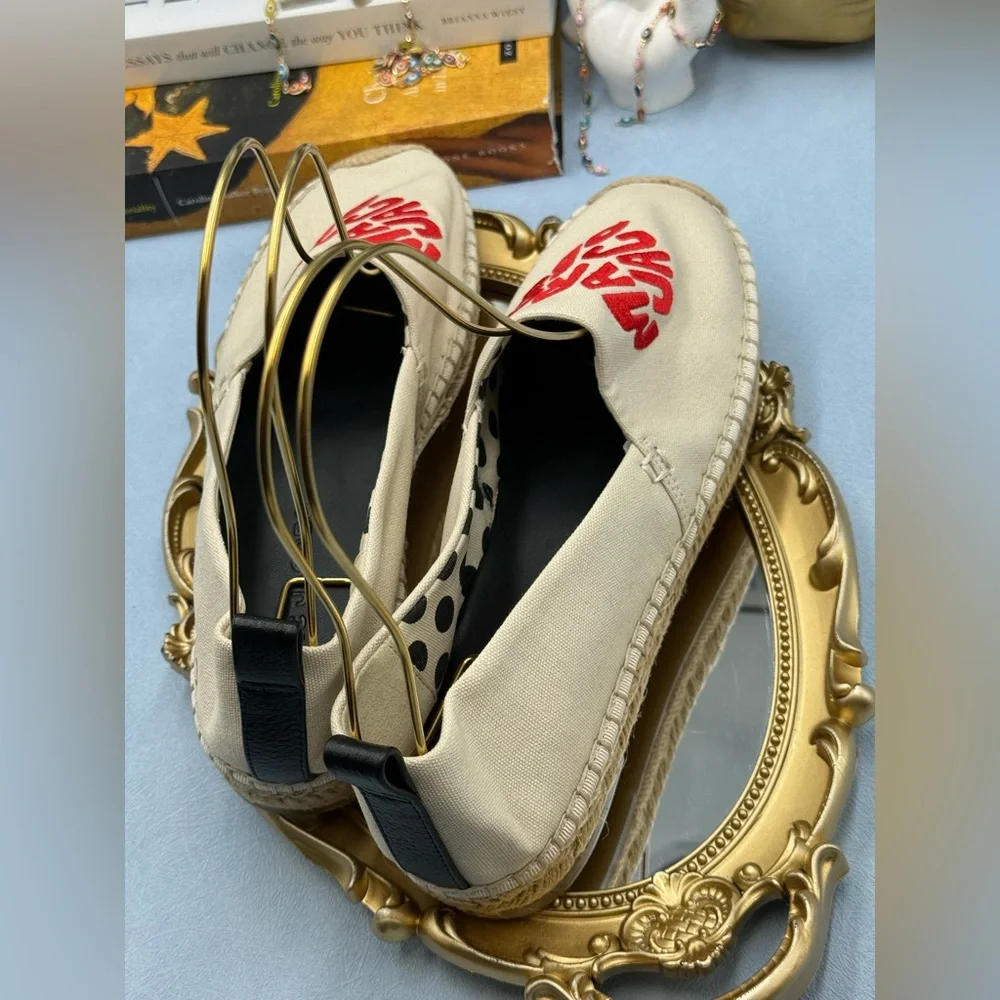 🆕 MARC JACOBS 🧿 NWOB The Marc Heart Espadrille Flat, Red & Cream - Sz 39 US 9