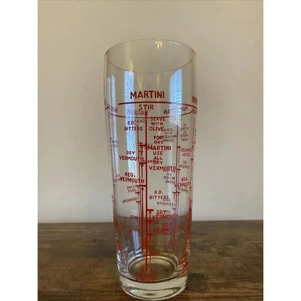 Vintage Glass Cocktail Mixed Drink Recipe Shaker Bar Mixer Retro Mad Men Style