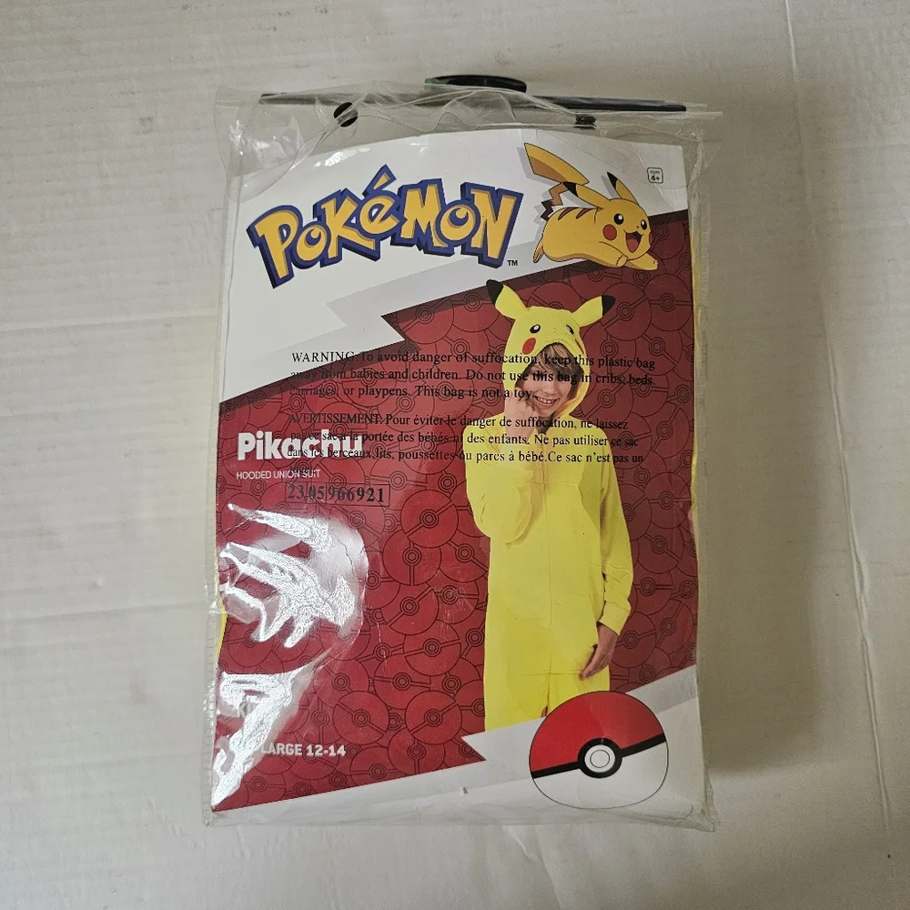Spirit Pokemon Pikachu Costume Size Youth L 12-14 One Piece Yellow Zip Up NIP