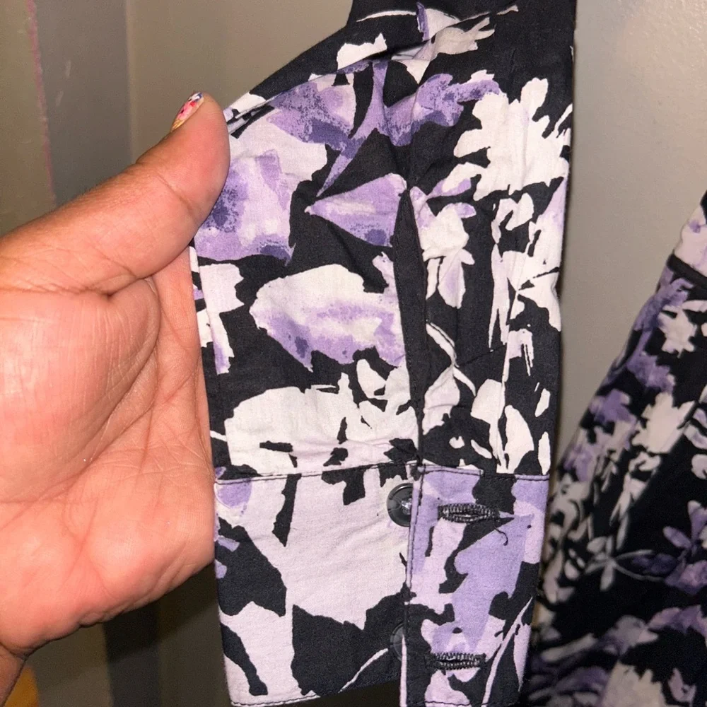 Anthropologie Corset Mini Shirt Dress - Black/White/Purple Floral long sleeve