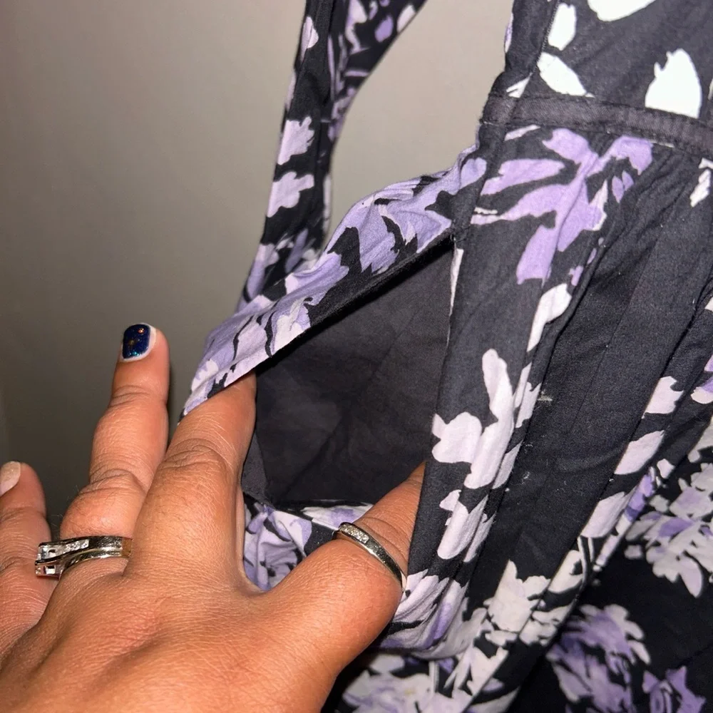 Anthropologie Corset Mini Shirt Dress - Black/White/Purple Floral long sleeve