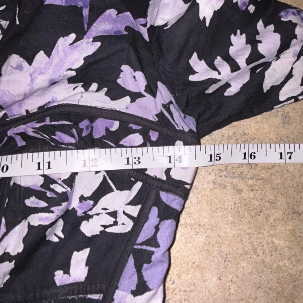 Anthropologie Corset Mini Shirt Dress - Black/White/Purple Floral long sleeve