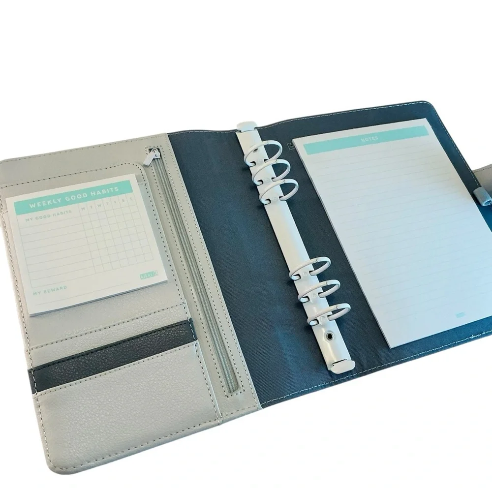 Kikki.k Signature Planner Leather A5 Large GRAY with White Rings, Agenda