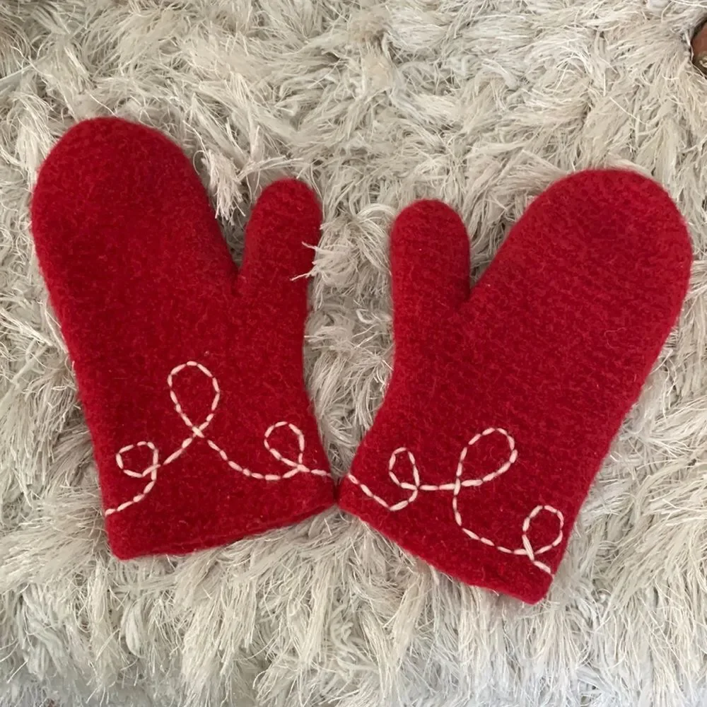 Handmade Red Felted Wool Mittens