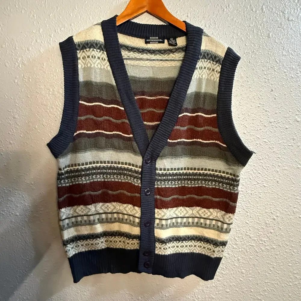 Vintage Expressions Wool Blend Sweater Vest Mens Size Large