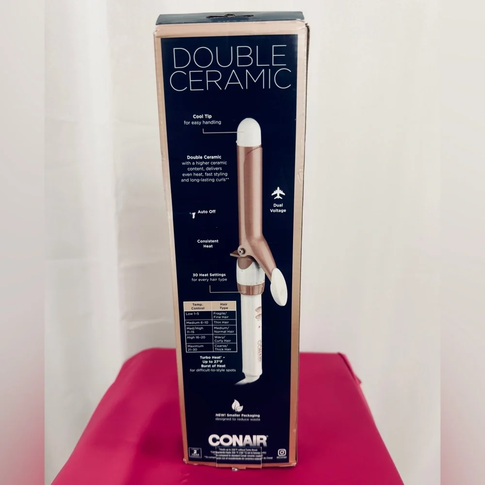 Conair Double Ceramic 1-Inch 30 Heat Setting Curling Iron, Turbo Heat .White NWT