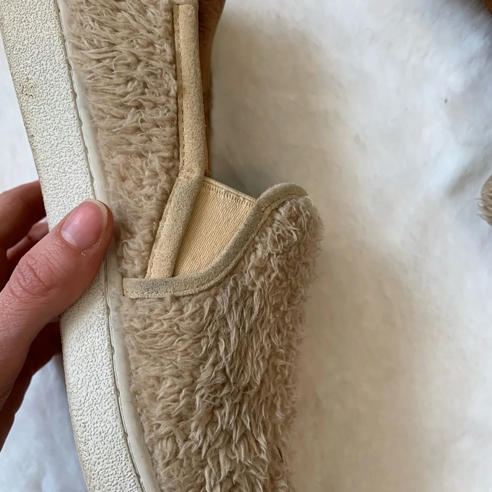 UGG Ricci Leather Faux-Fur Slip-on Sneakers, Size 8.5, Color: Natural
