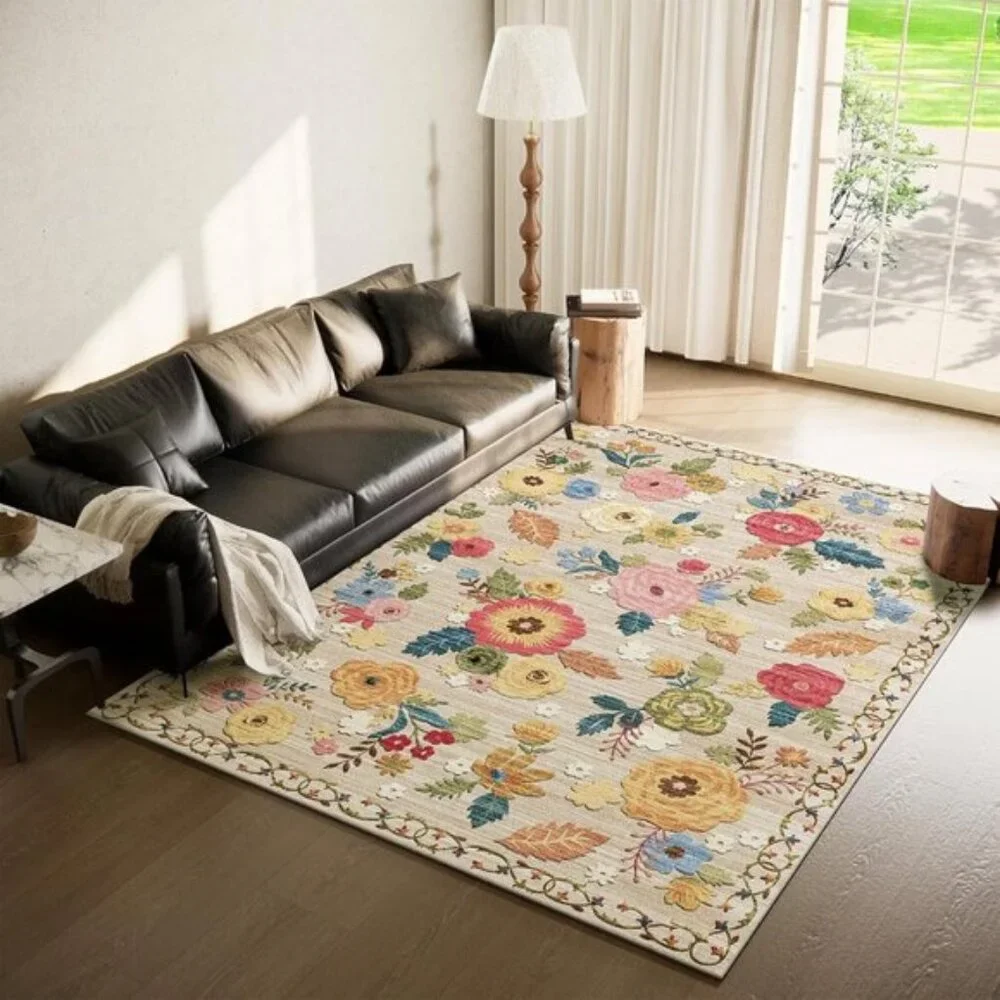 New 5x7 Machine Washable Area Rug, Vintage Floral Soft Non-Slip Bedroom Mat
