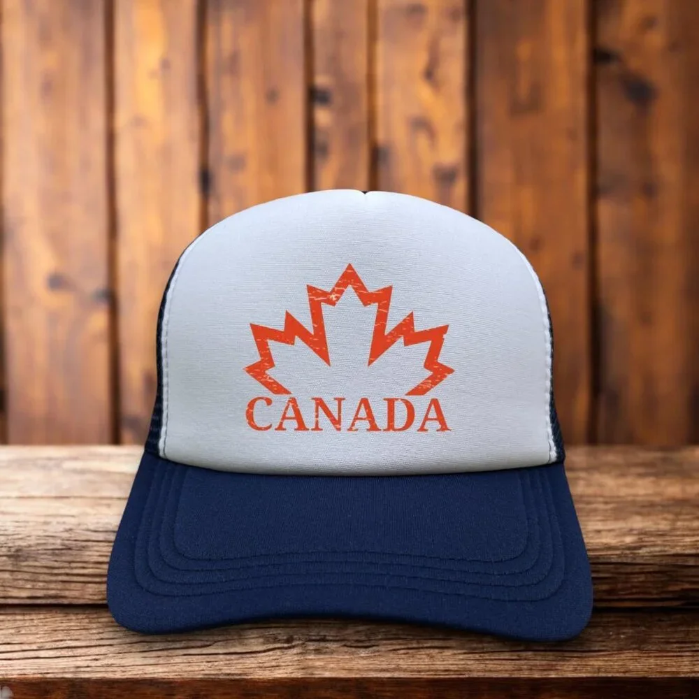 Canada Leaf Mens Trucker Hat Navy Snapback National Emblem Baseball Cap