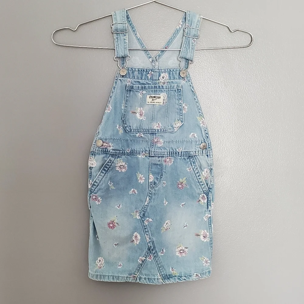 OshKosh B'gosh Light Blue Floral Overalls Jumper Skirt Size 5T