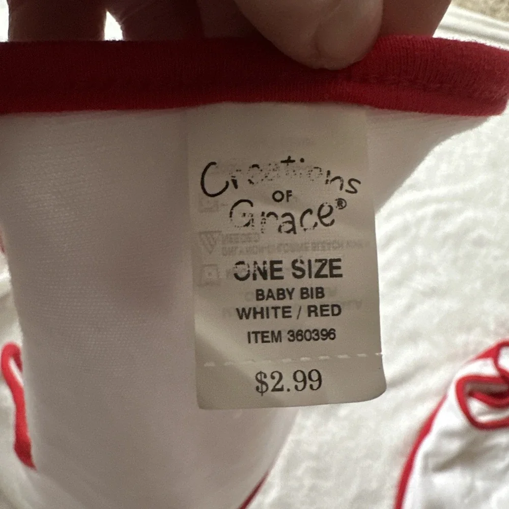 Creations Of Grace Infant Contrast Trim Bib White/Red Set Of 4 New