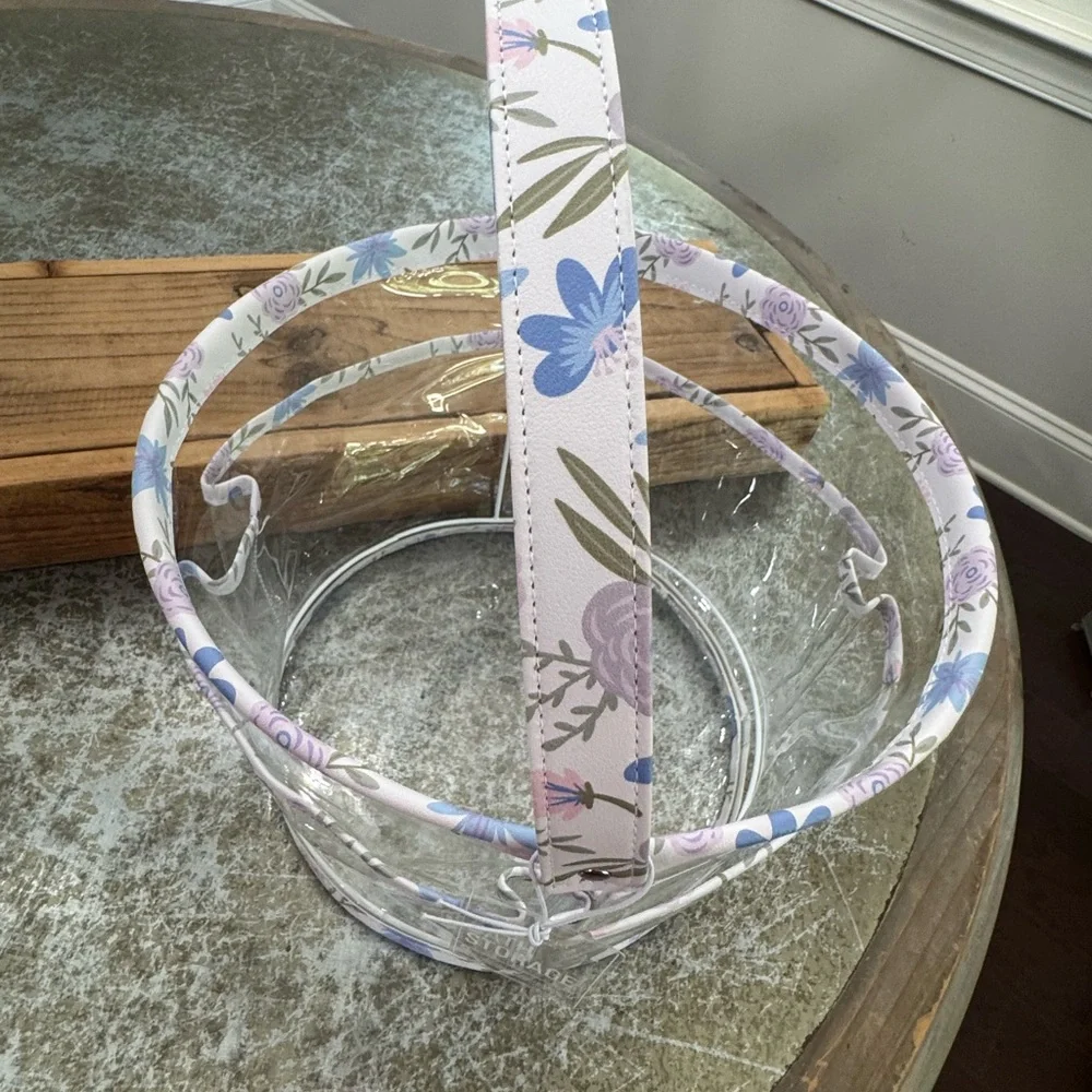 TAYLOR MADISON LARGE ROUND BLUE FLORAL PRINT VINYL BATH STORAGE ORGANIZER