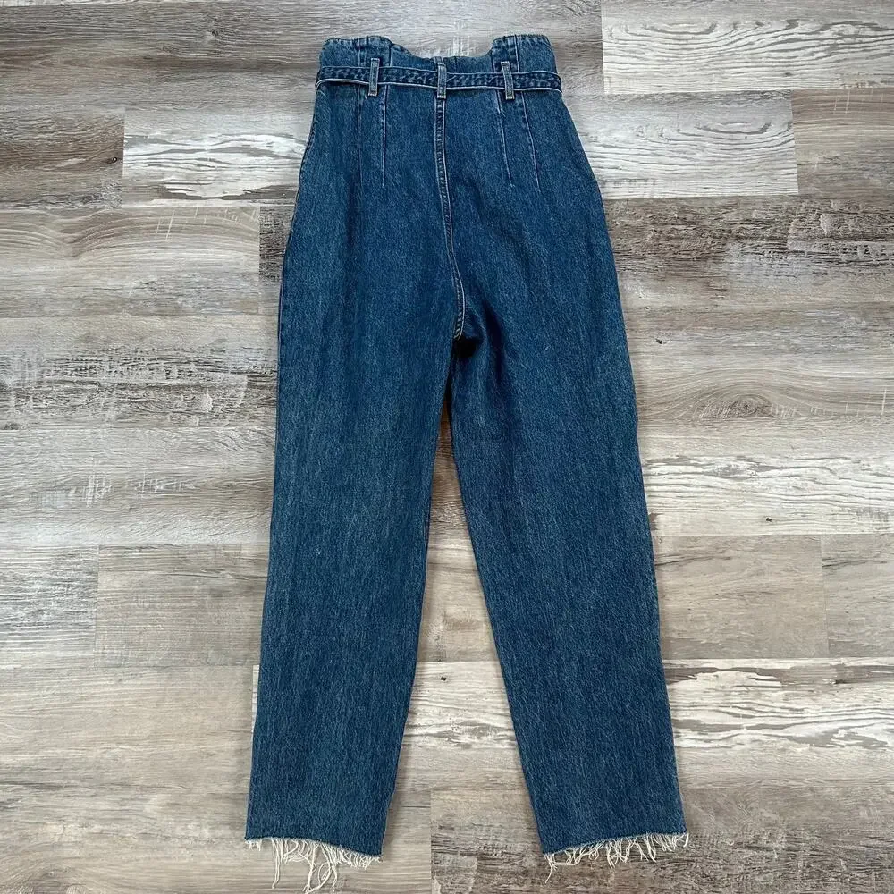 Abercrombie A&F Mom Jeans Dark Wash High Rise Belted Frayed Hem 26 2R