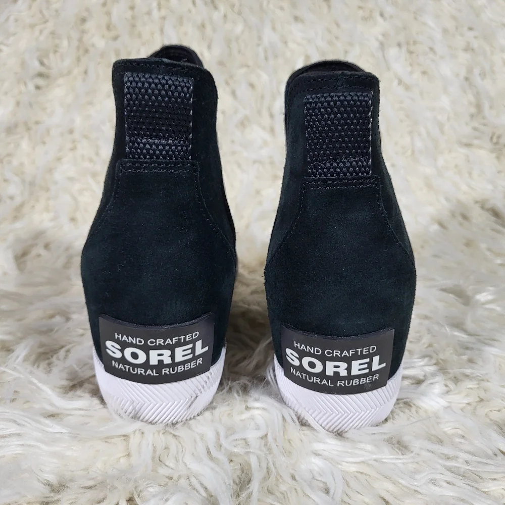Sorel Out N About Slip On Wedge Bootie Size 9 Black Waterproof Suede Ankle Boots