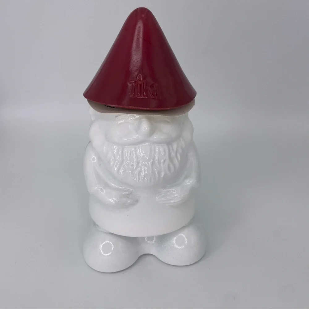 TIKI ceramic White and Red Gnome Oil Lantern Tabletop 7.5”
