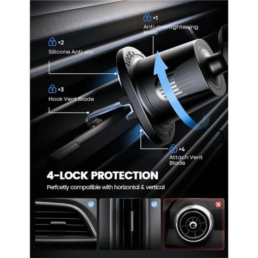 2025 Wider Clamp & Metal Hook Car Phone Holder Vent [Thick Cases Friendly]Phone
