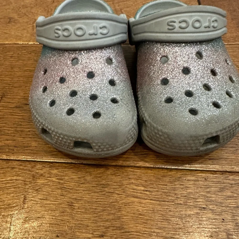 CROCS Kids Glitter Water Shoes - Silver