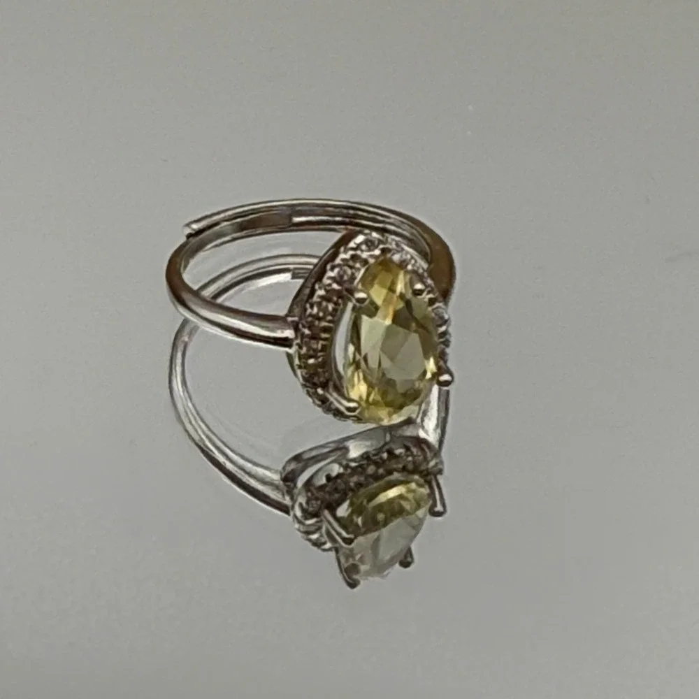 Citrine‎ Yellow Pear Halo Ring Adjustable Silver Tone Fashion Jewelry Women's
