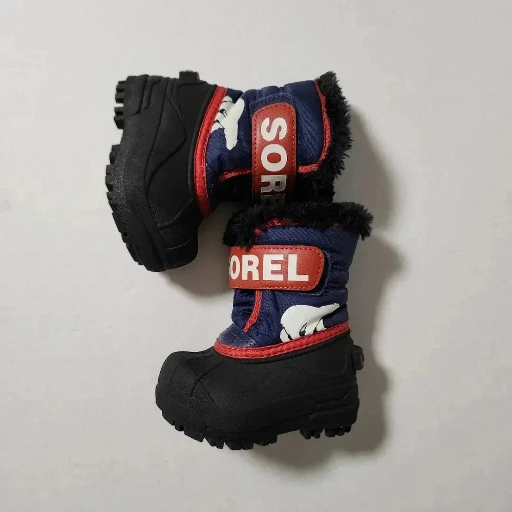 Sorel Snow Commander kids boot Size 4 Toddler Black Multicolor