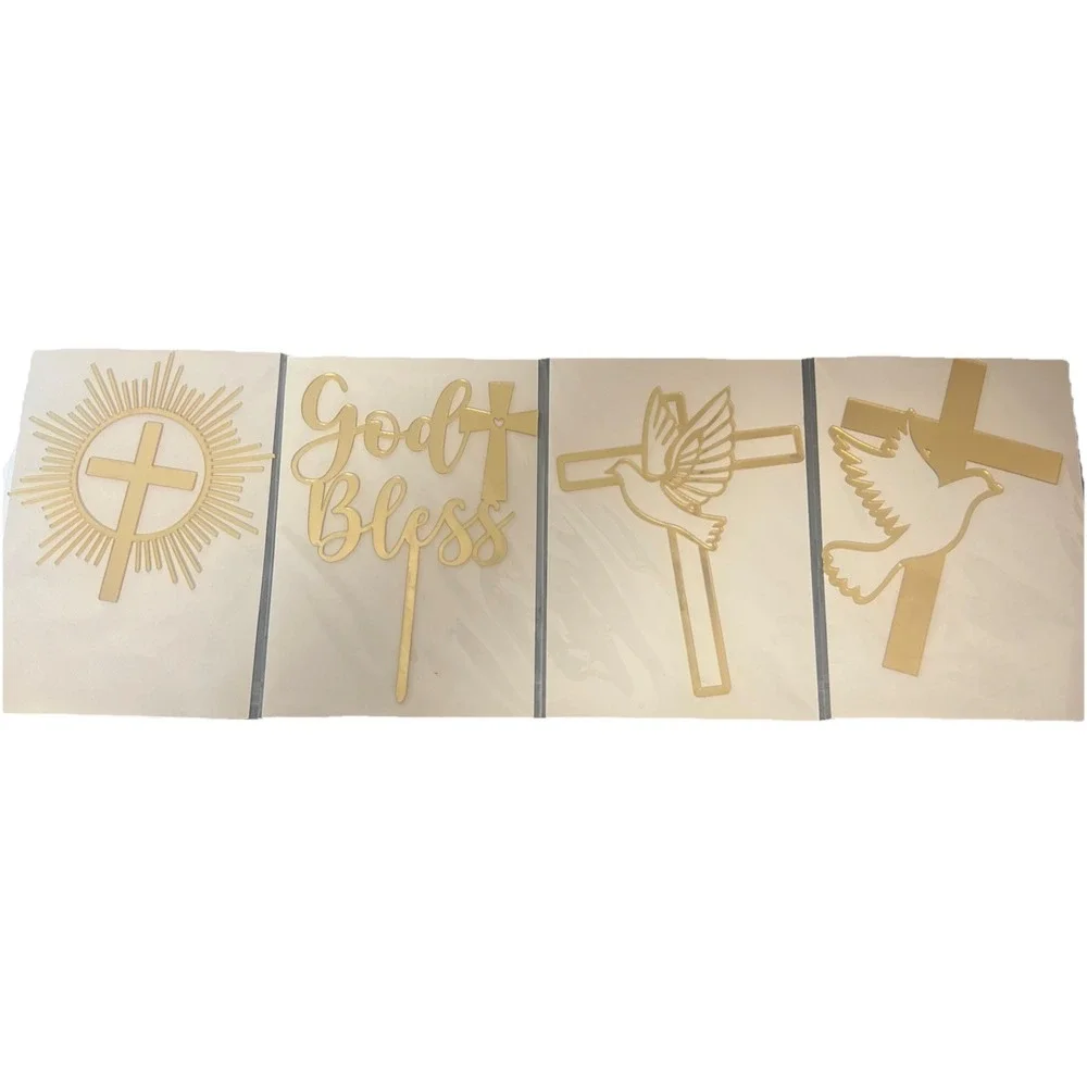 Lot Of 4 Toppers Cake For Baptism Gold