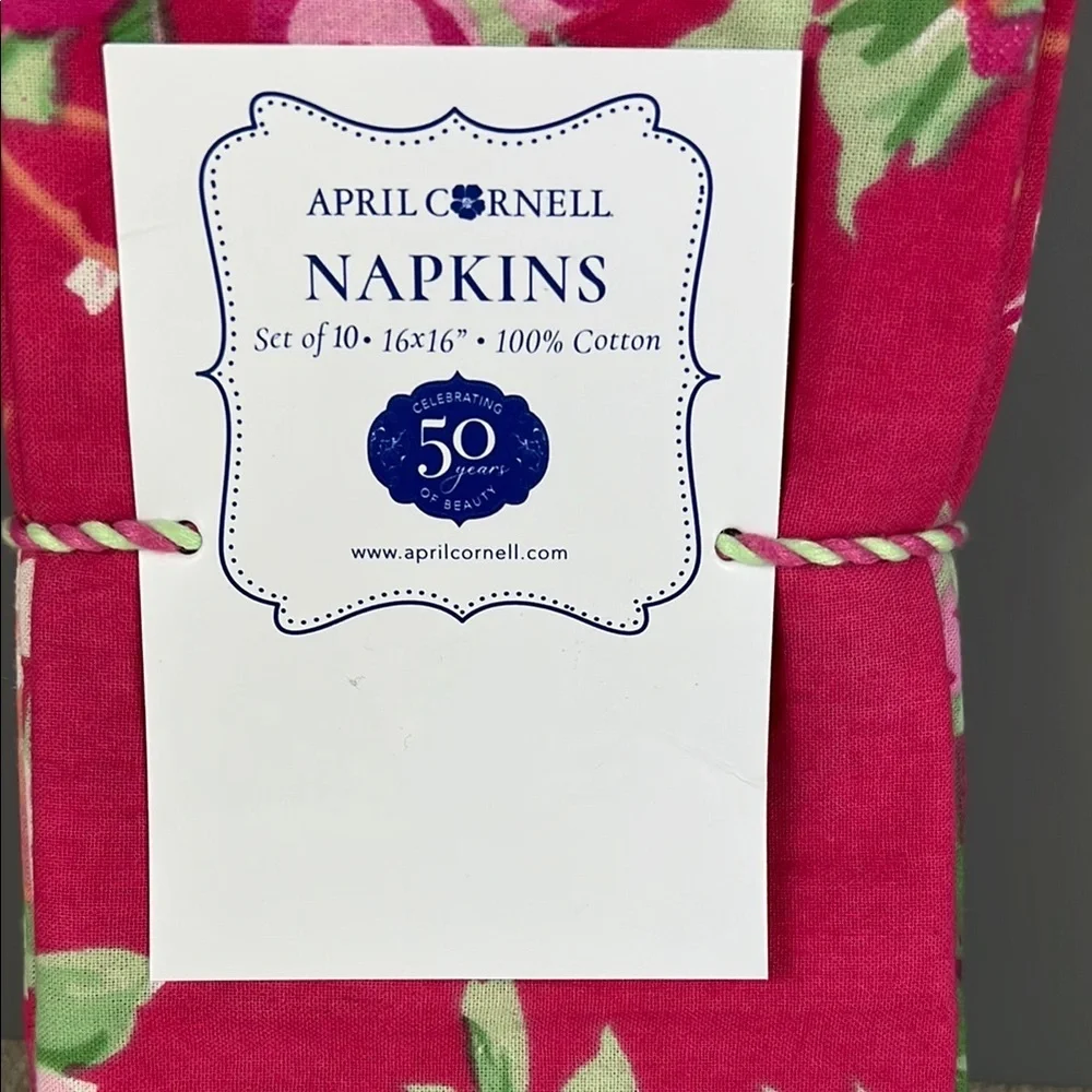 April Cornell Napkins Cottage Rose Pink Floral Cotton 16
