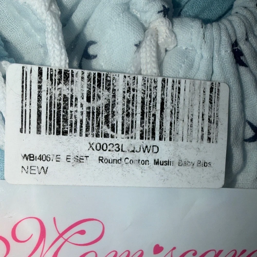 Baby Star and Bear Cat Print Muslin Bibs Set - Blue, Pink, Gray NWOT