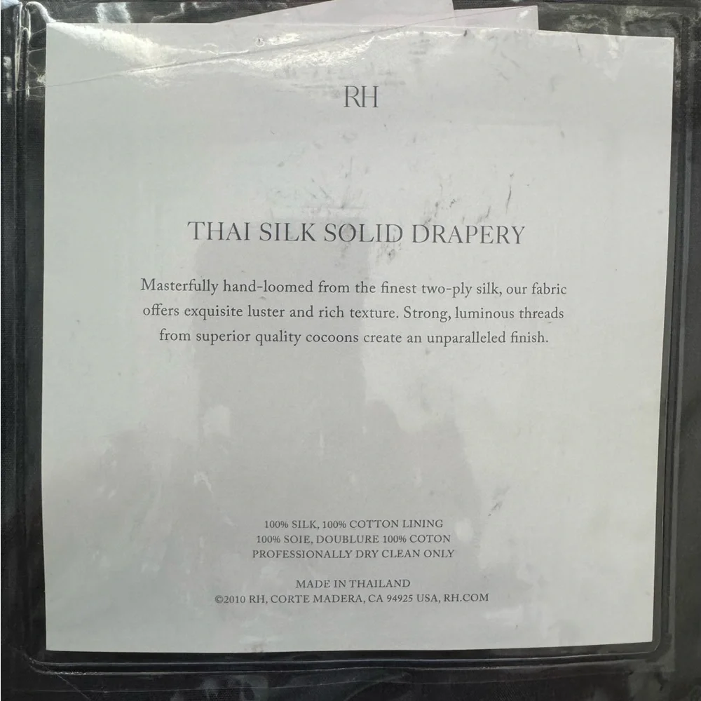 Restoration Hardware Thai Silk Solid Drapery Rod Pocket Curtains, 2 pieces