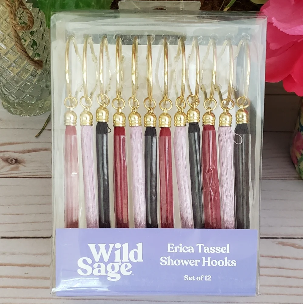 Wild Sage Erica Tassel Shower Hooks NWT in Box