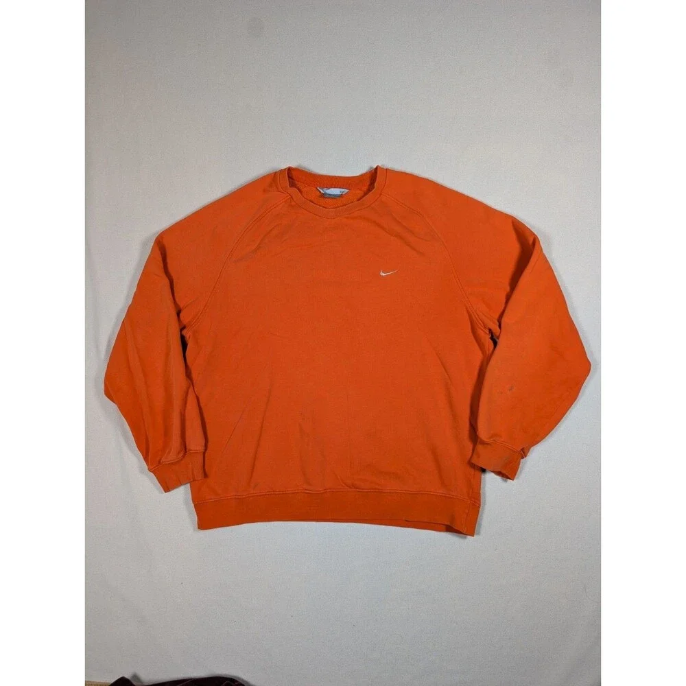 VTG Y2K Nike Essential Side Swoosh Orange Crewneck Sweatshirt XL Silver Tab