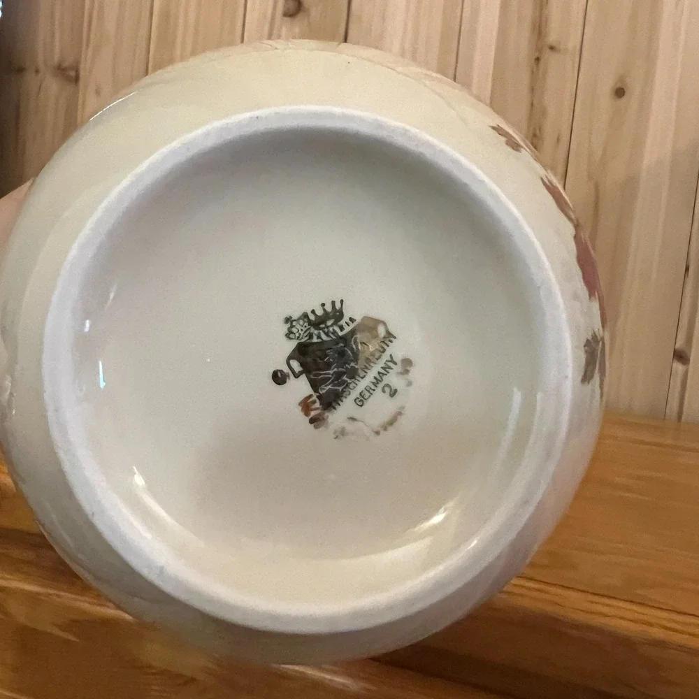 Hutschenreuther Germany Porcelain Vase Gold Floral Round Vintage Stained Rim 6