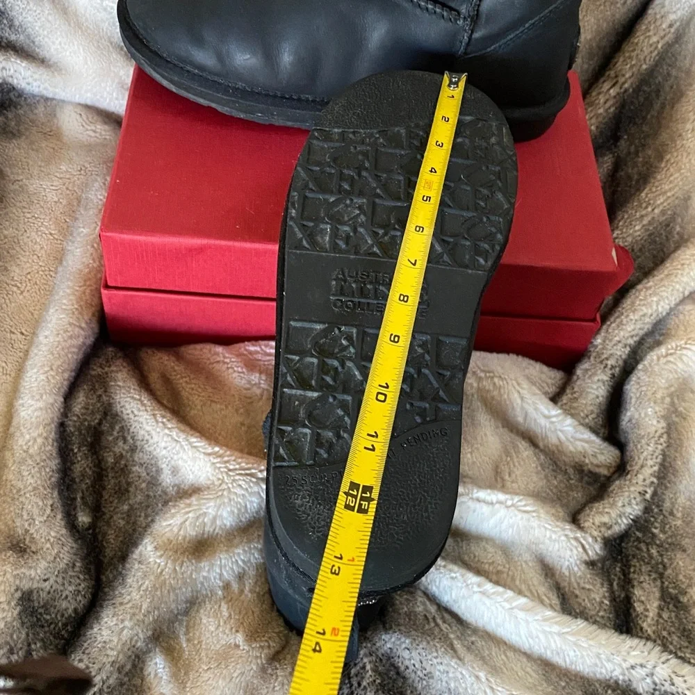 Australia Luxe Collection Sheepskin Lined Black Leather Logo Boots Unisex