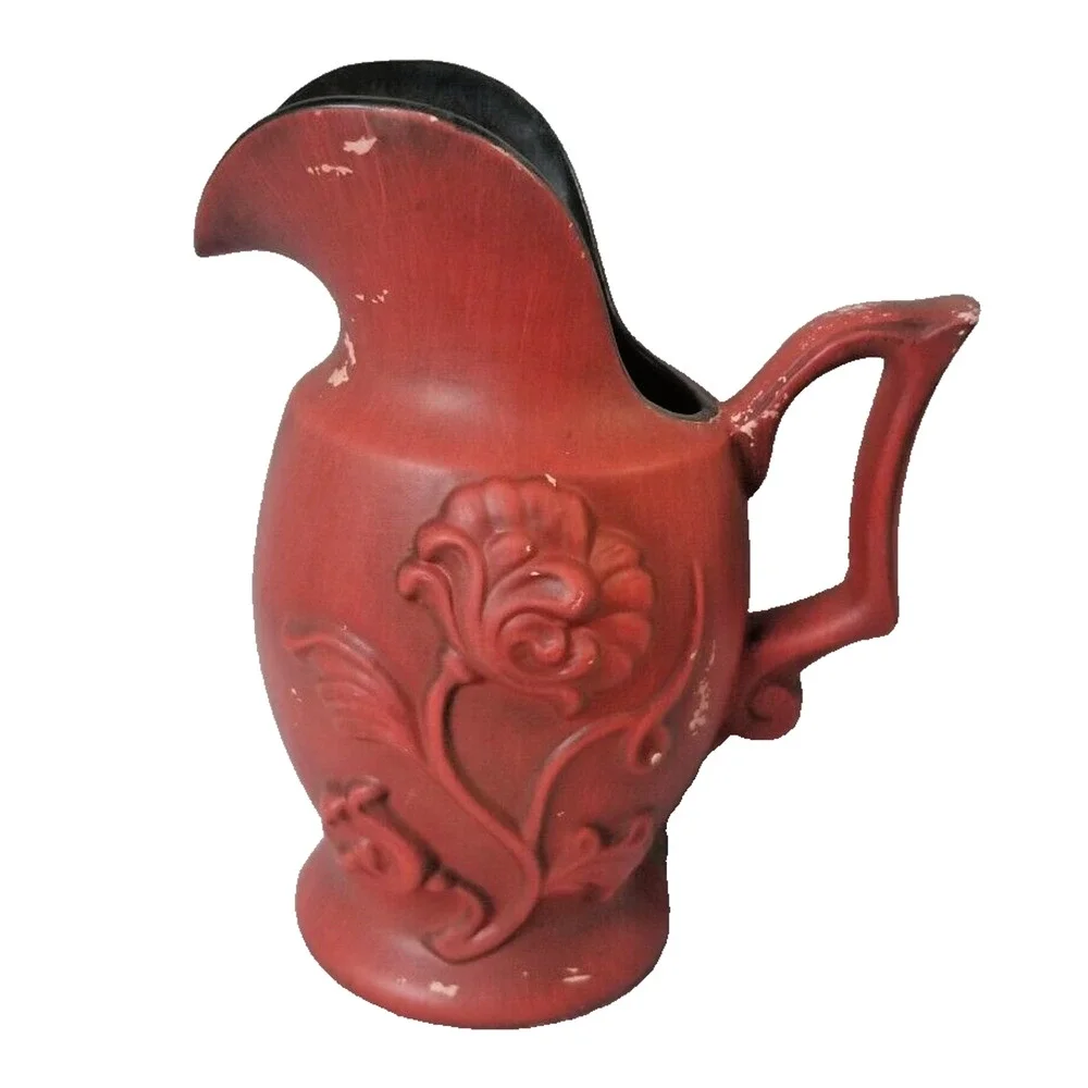 Vintage RARE Royal Haeger Ceramic Red Pitcher Flower Vase Black Interior 3d