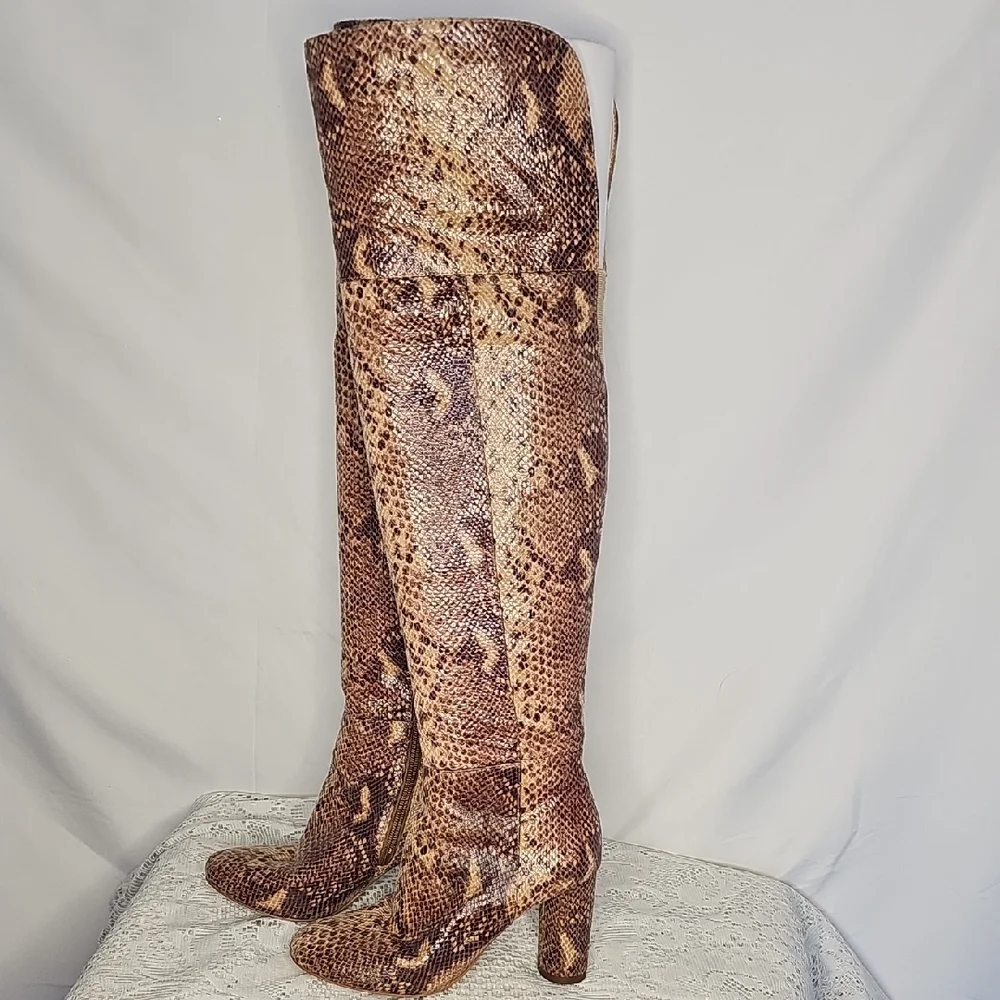 INC International Concepts Tyliee Embossed Snakeskin Over Thigh High Boots 5.5