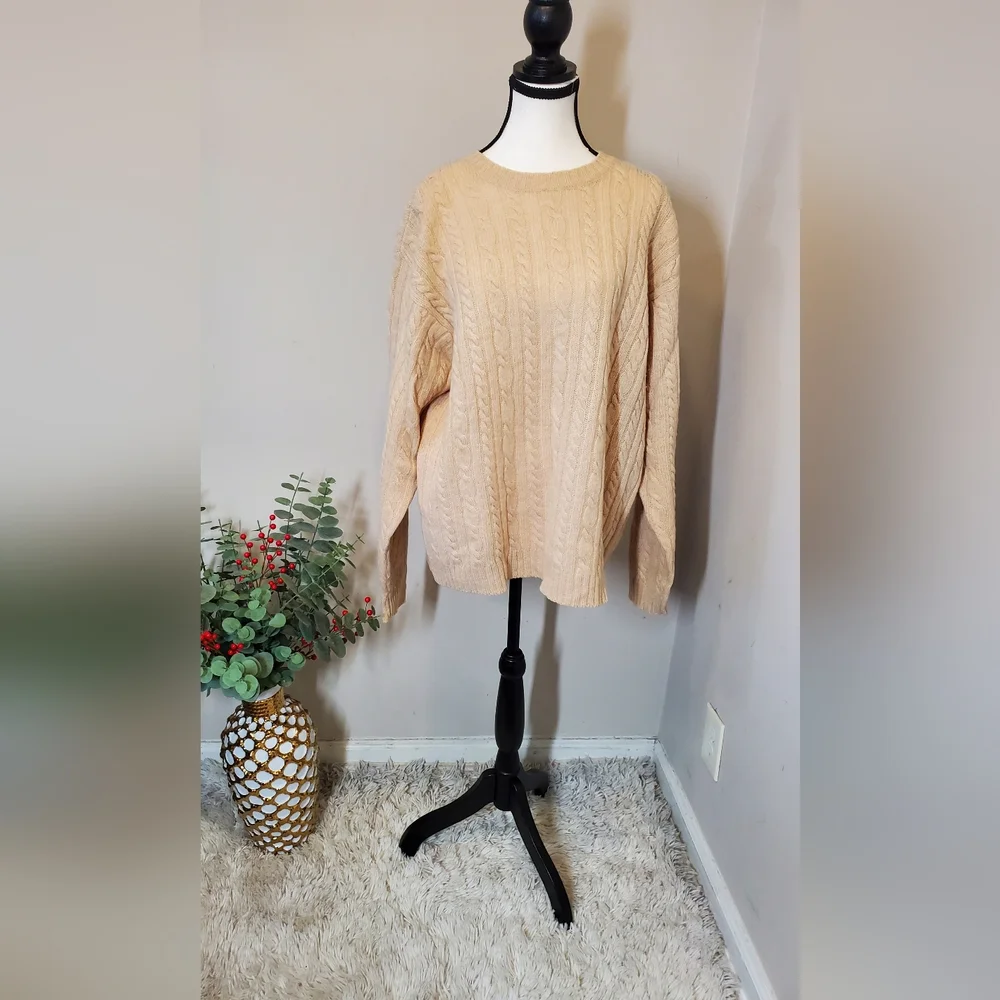J. Crew Women's Cream Relaxed Cable Knit Sweater 100% Wool Size XL