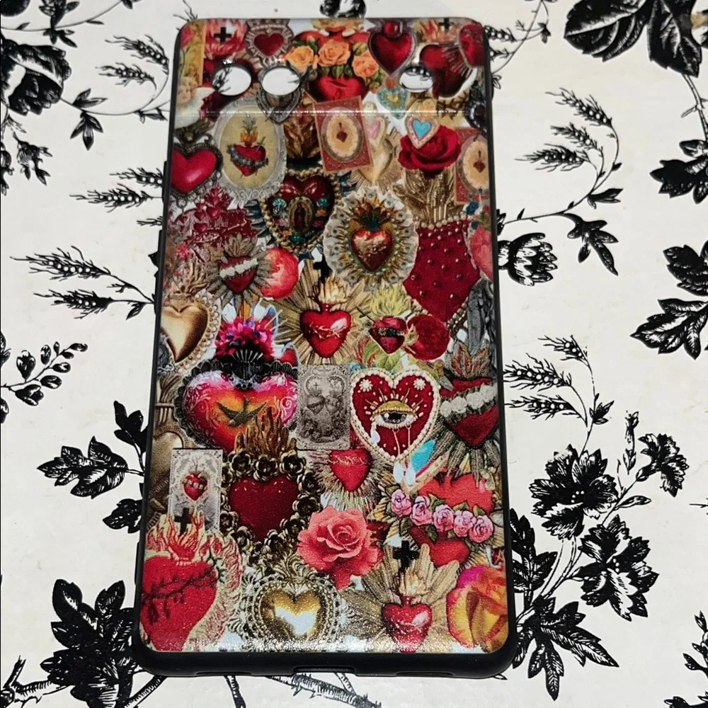Google Pixel 6A Decorative Heart Pattern Phone Case goth renaissance valentines
