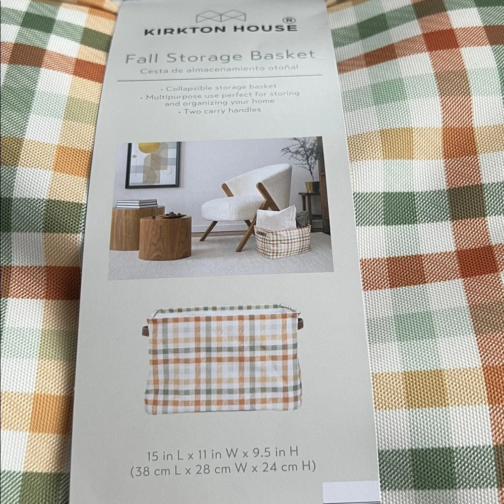 New with tags Fall Collapsible Storage Basket, Plaid 15 x 11 x 9.5