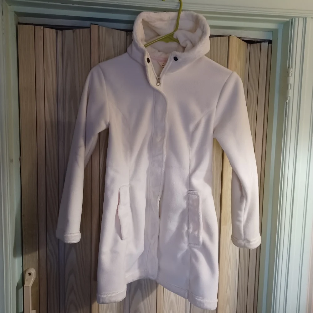 Lands' End girls Softest Fleece Jacket size Small 7/8 - Hooded - White